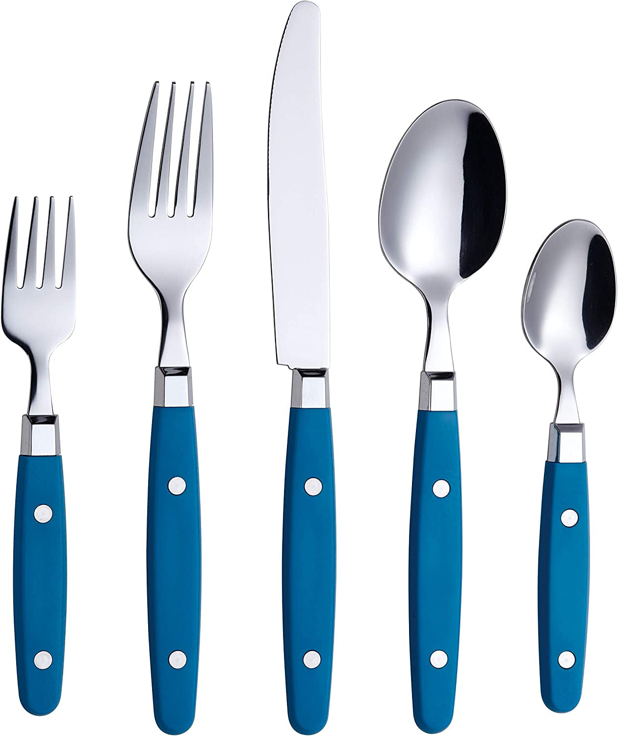 20-Piece Stainless Steel Silverware Set with Colorful Riveted Handles in Retro Morandi Design