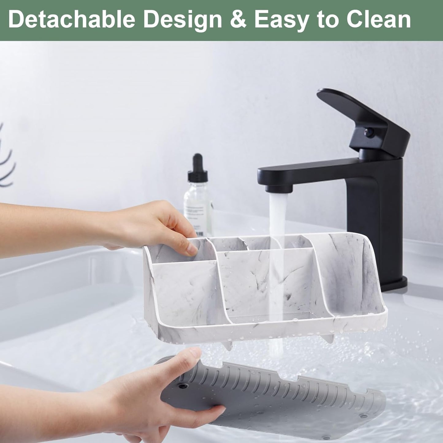 Detachable 7-Slot Marble Bathroom Organizer for Electric Toothbrushes and Toothpaste 