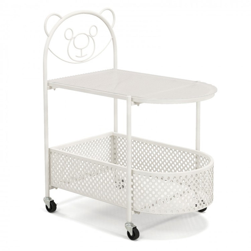 2-Tier Mobile Glass Coffee Table Featuring Bear Design