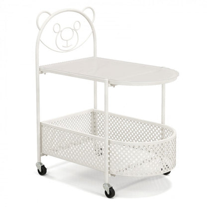 2-Tier Mobile Glass Coffee Table Featuring Bear Design