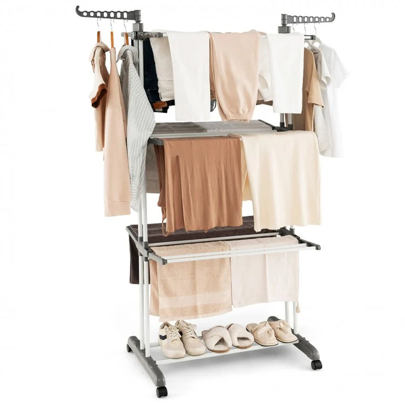 4-Tier Clothes Drying Rack with Rotatable Side Wings and Collapsible Shelves