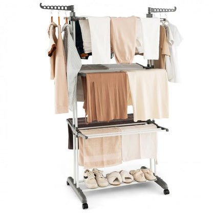 4-Tier Clothes Drying Rack with Rotatable Side Wings and Collapsible Shelves