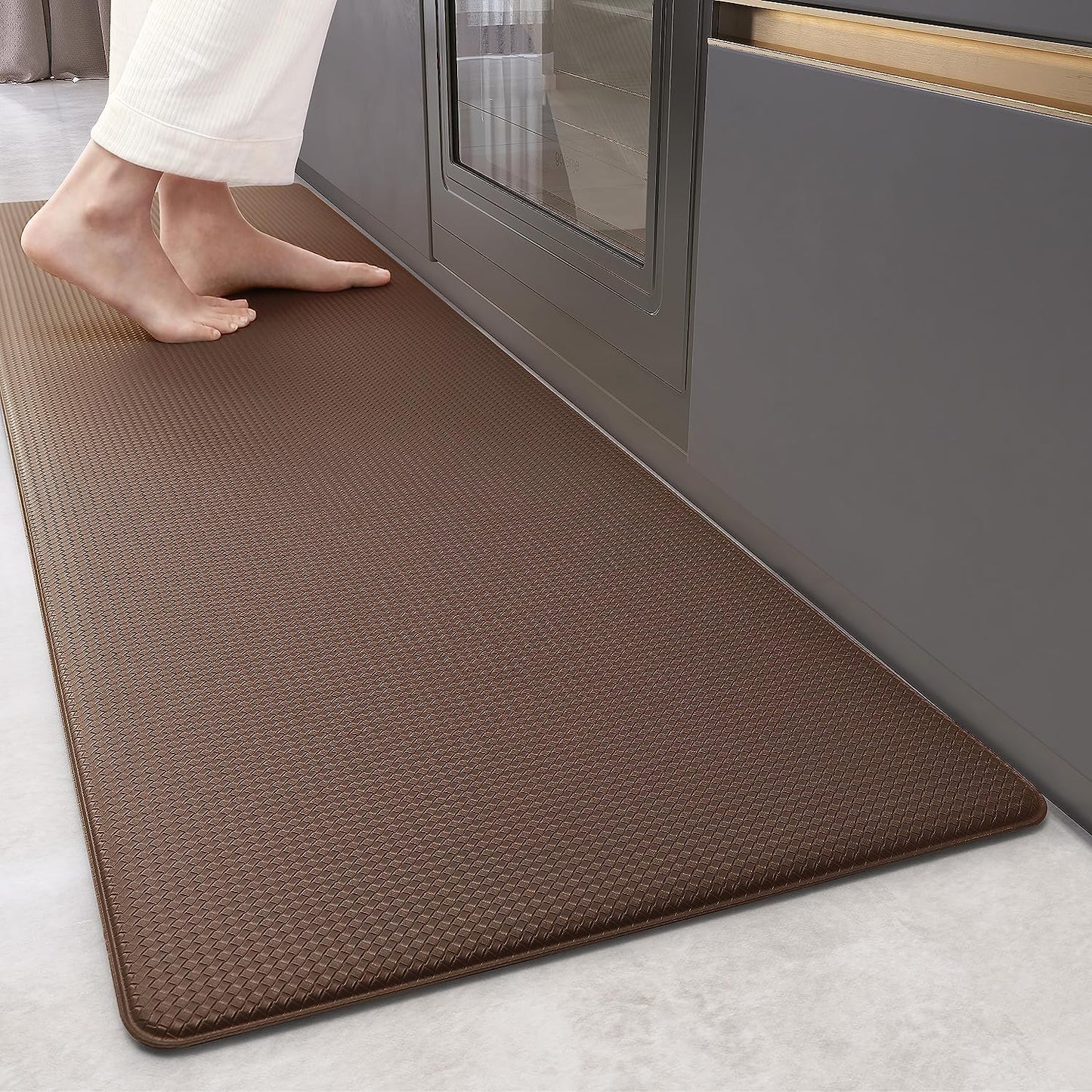Waterproof Cushioned Anti-Fatigue Kitchen Mat, Non-Slip Rubber Runner, 44x150 cm (17"x59") - Black