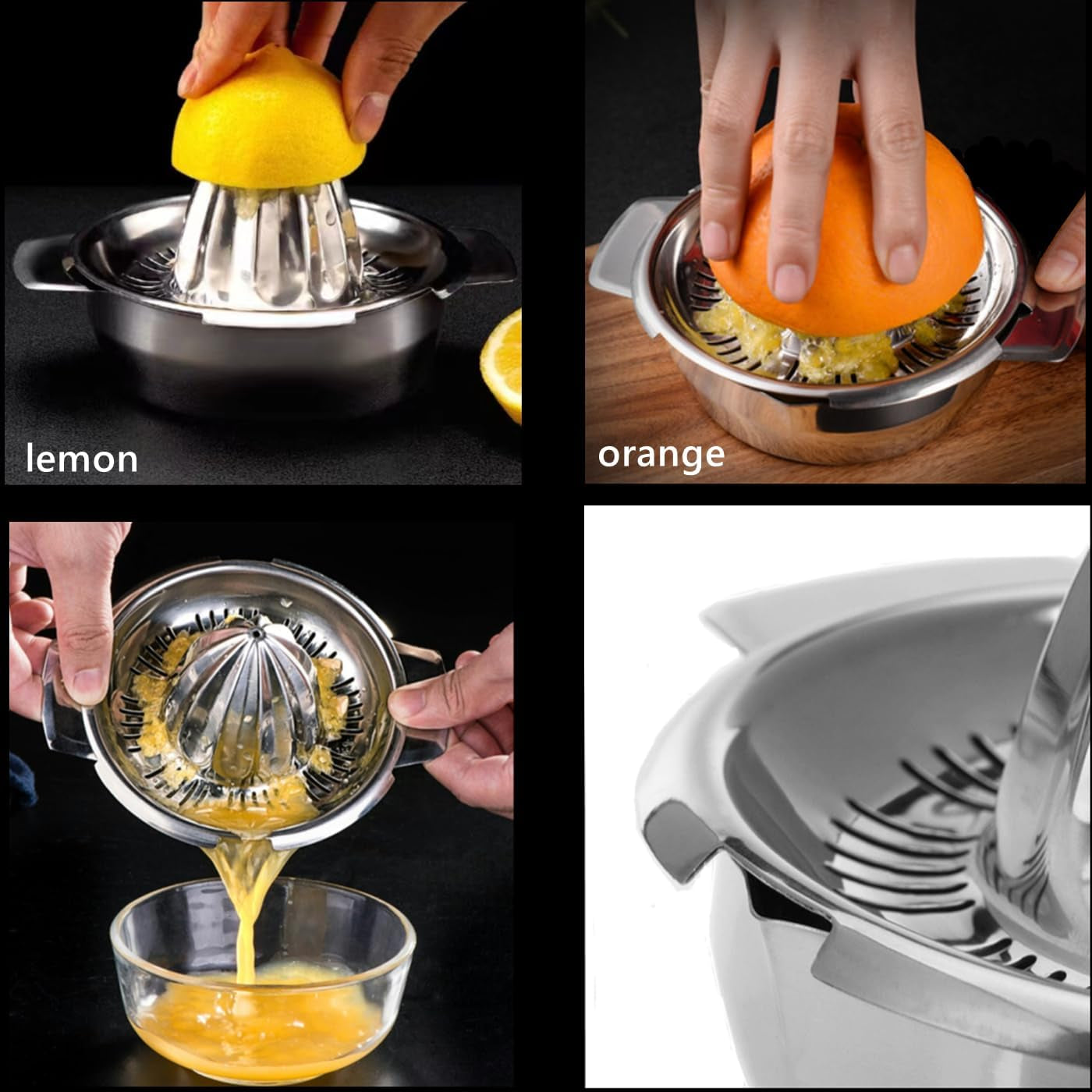 Manual Stainless Steel Citrus Juicer with Juice Strainer and 12 OZ Bowl, Dishwasher Safe, Heavy Duty, Anti-Rust Design