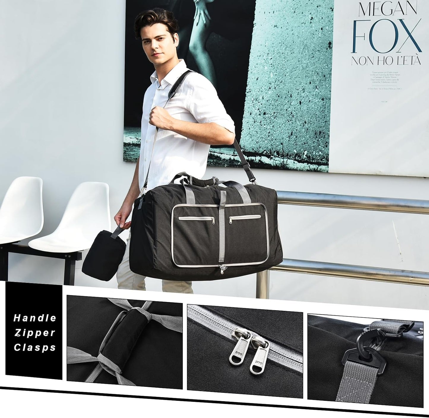 Professional Waterproof Duffle Bag with Shoe Compartment and Adjustable Strap, Foldable Travel Design for Men and Women