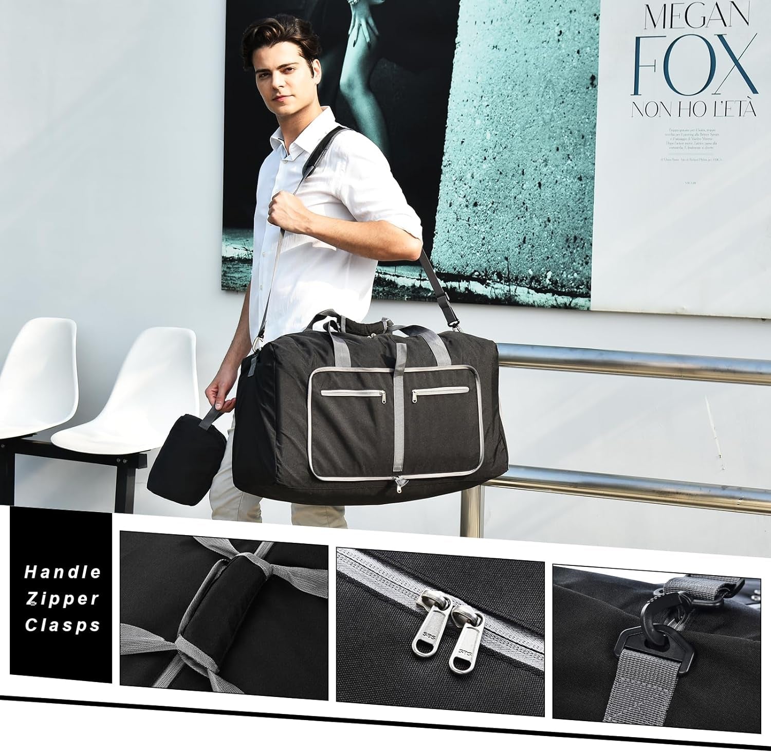Professional Waterproof Duffle Bag with Shoe Compartment and Adjustable Strap, Foldable Travel Design for Men and Women