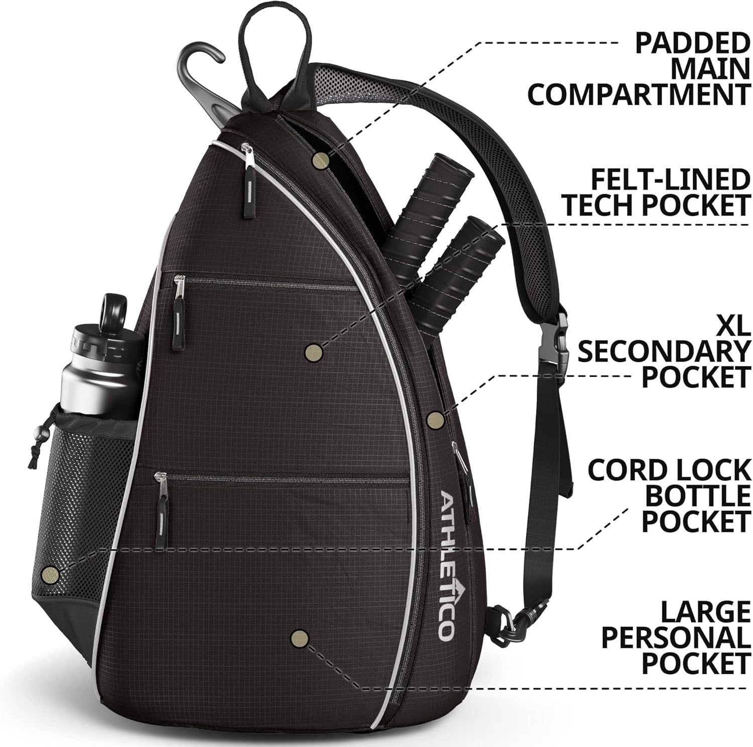 Sling Bag - Versatile Crossbody Backpack for Pickleball, Tennis, Racketball, and Travel for All Genders