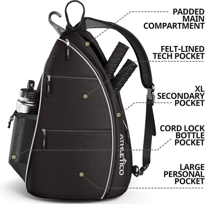 Sling Bag - Versatile Crossbody Backpack for Pickleball, Tennis, Racketball, and Travel for All Genders