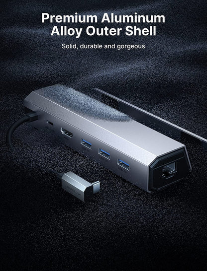6-in-1 Docking Station for Steam Deck, ROG Ally, and Legion Go - HDMI 2.0 4K@60Hz, Gigabit Ethernet, 3 USB-A 3.0 Ports, and 100W USB-C Charging 