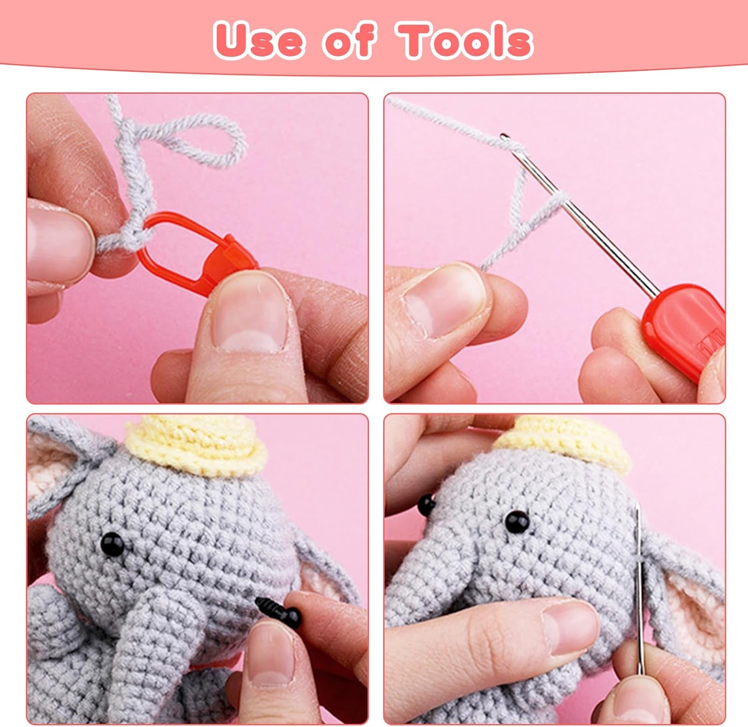 Beginner's Crochet Kit: DIY Elephant Crochet Set with Step-by-Step Video Tutorials - Ideal Knitting Gift for Kids and Adults
