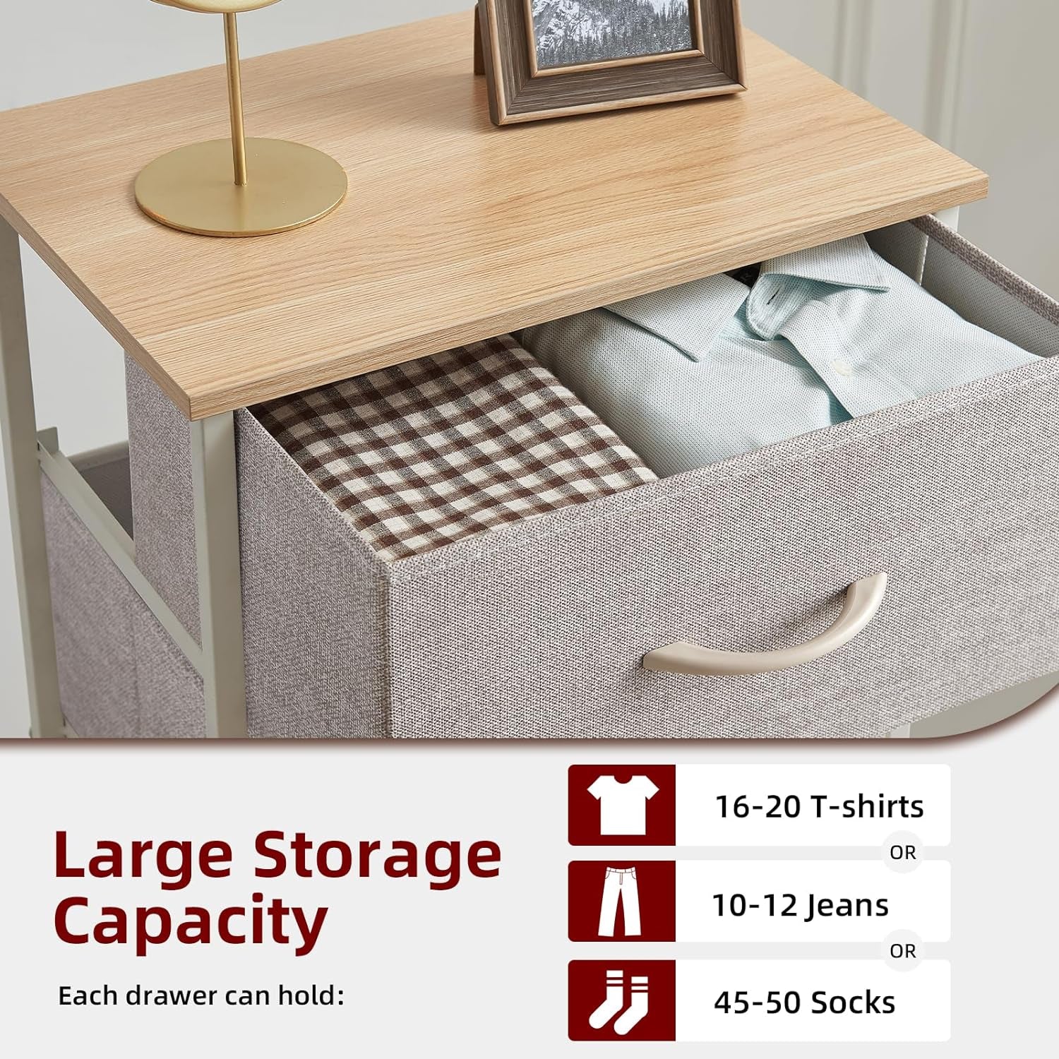 Tall Dresser for Bedroom with 4 Drawers, Storage Organizer Chest of Drawers with Removable Fabric Bins for Living Room Closet Bedside Nursery Laundry Entryway Hallway, Ash Grey