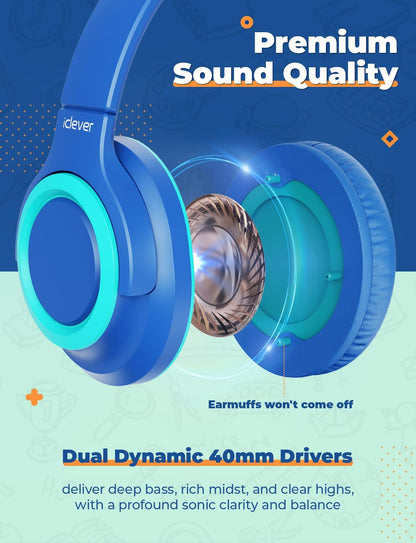 2-Pack Children's Headphones with Sharing Splitter - 94dB Volume Limiting - HS22 Wired Stereo Headphones for Kids and Teens, Tangle-Free 3.5mm Jack, Foldable Design for School, Tablets, and Travel