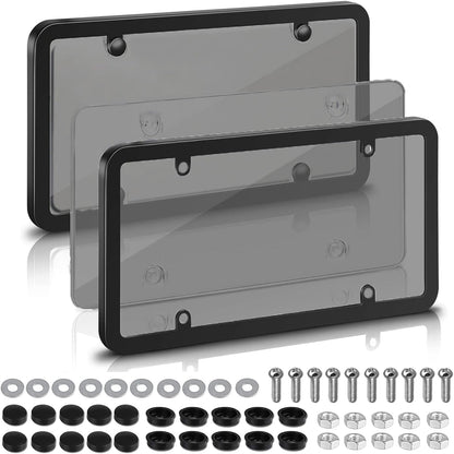 2-Pack License Plate Covers with Screw Caps - Smoked Bubble License Plate Frames and Protectors
