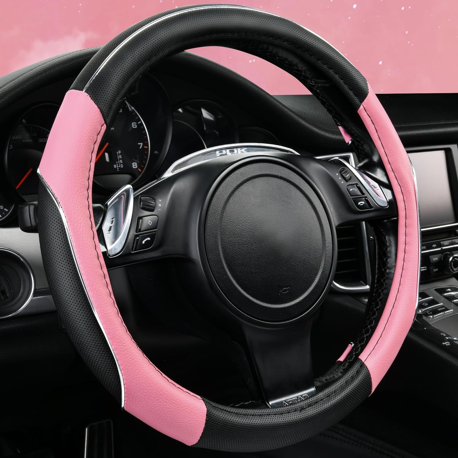 Line Rider Microfiber Leather Sport Steering Wheel Cover - Universal Fit (14.5-15 Inches) - Anti-Slip, Comfortable
