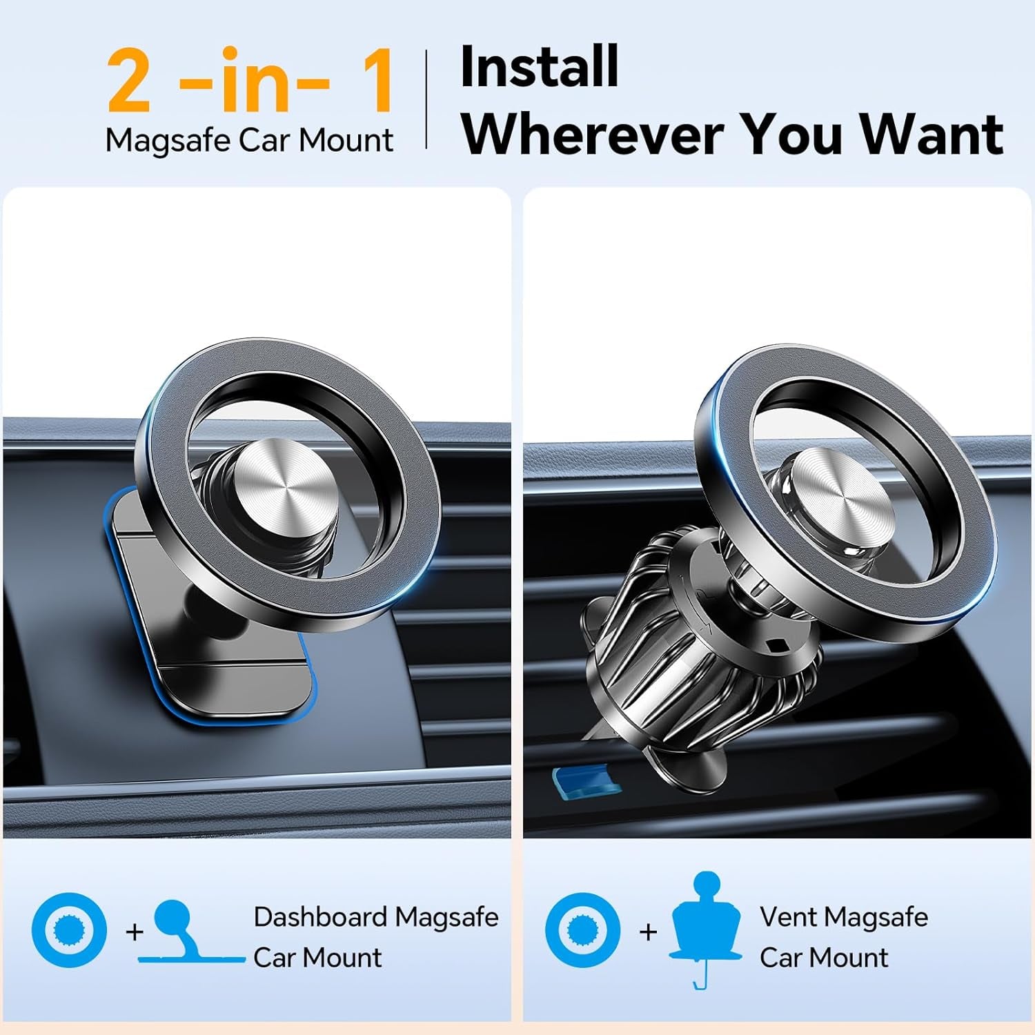 MagSafe Car Mount - 20 Strong Magnets - 360° Magnetic Phone Holder for iPhone 16 Pro Max, 15, 14, 13, 12 Plus 