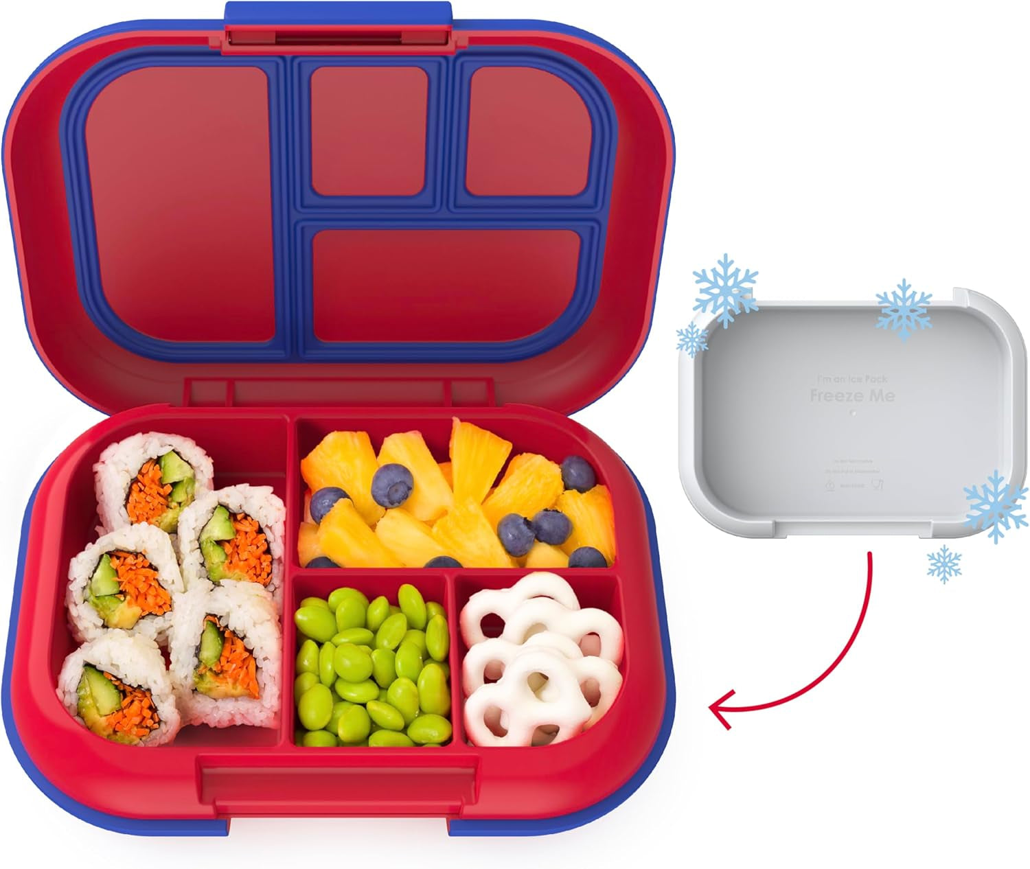 Children's Leak-Proof Lunch Box with Reusable Ice Pack - 4-Compartment Bento Container, Microwave & Dishwasher Safe, 2-Year Warranty (Gray)