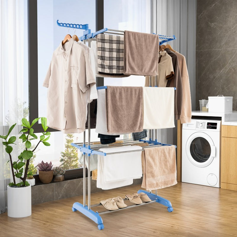4-Tier Collapsible Clothes Drying Rack with Adjustable Side Wings