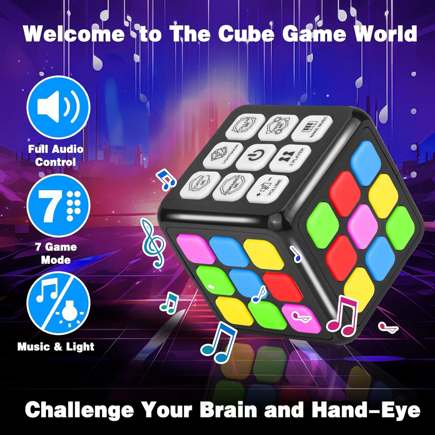 Electronic Memory and Brain Games Cube for Boys Aged 8+: Handheld Toy with Light and Music 