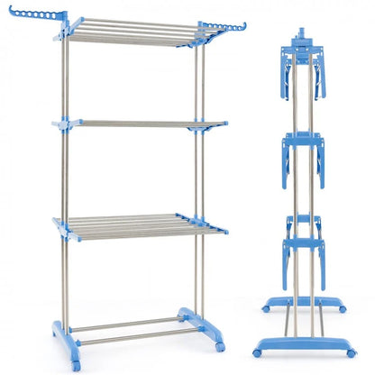 4-Tier Collapsible Clothes Drying Rack with Adjustable Side Wings