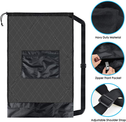 Extra Large Heavy-Duty Mesh Sports Ball Bag with Drawstring and Shoulder Strap for Basketball, Volleyball, Baseball, and Swimming Gear