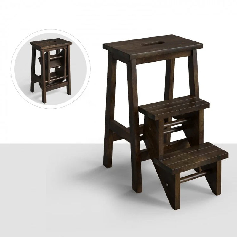 Multi-Functional Rubber Wood Step Stool with Ergonomic Handle