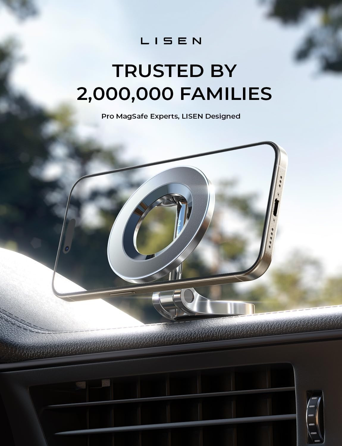 Car Mount - 24 Strong Magnets, 360° Rotating Magnetic Phone Holder -16 Pro Max, 15, 14, 13, 12, Compatible with MagSafe Cases