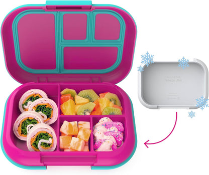 Children's Leak-Proof Lunch Box with Reusable Ice Pack - 4-Compartment Bento Container, Microwave & Dishwasher Safe, 2-Year Warranty (Gray)