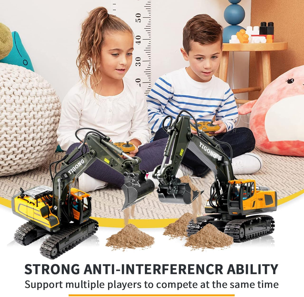 Remote Control Excavator Toy for Boys Ages 4+, RC Construction Vehicle-Metal Shovel, Lights, Sounds, 2.4GHz, 680-Degree Rotation 