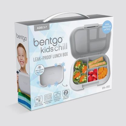 Children's Leak-Proof Lunch Box with Reusable Ice Pack - 4-Compartment Bento Container, Microwave & Dishwasher Safe, 2-Year Warranty (Gray)