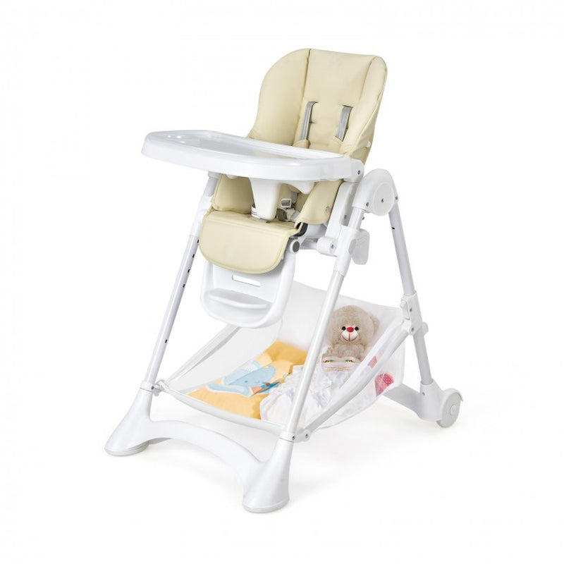 Folding Baby Chair with Wheel Tray and Storage Basket