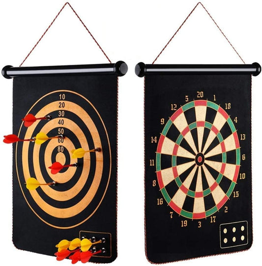 Magnetic Rollup Dart Board Set for Children and Adults with 6 Safe Darts - Ideal Gift for Ages 6 to 12