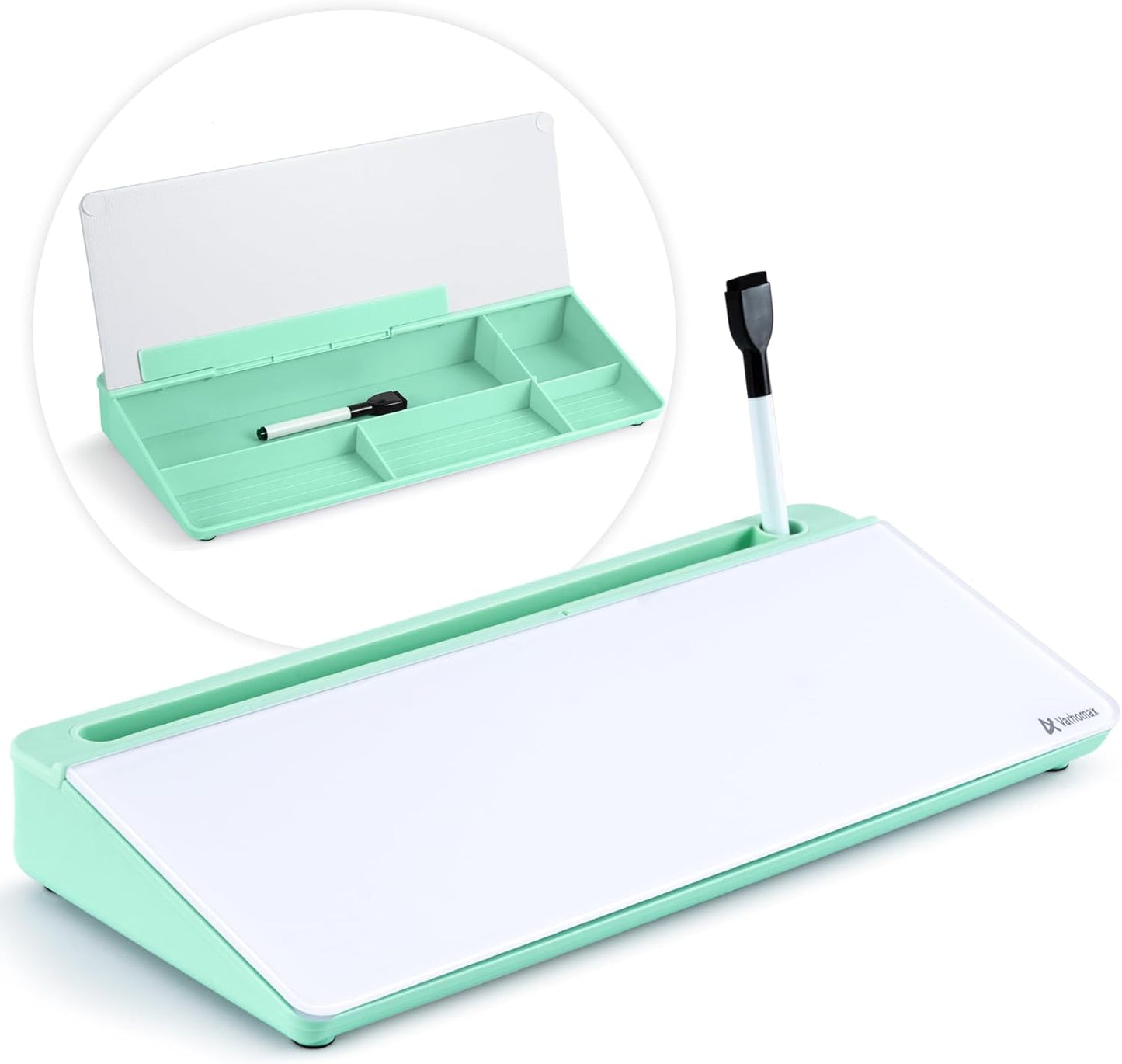 Dry Erase Glass Desk Whiteboard with Storage Caddy - Desktop Memo Notepad for Home Office and School (Gray)