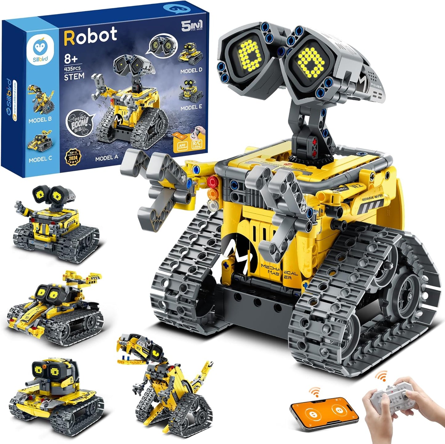  Educational Robot Building Set for Ages 8+ Remote and App-Controlled 5-in-1 Wall Robot Coding Kit, (435 Pieces)