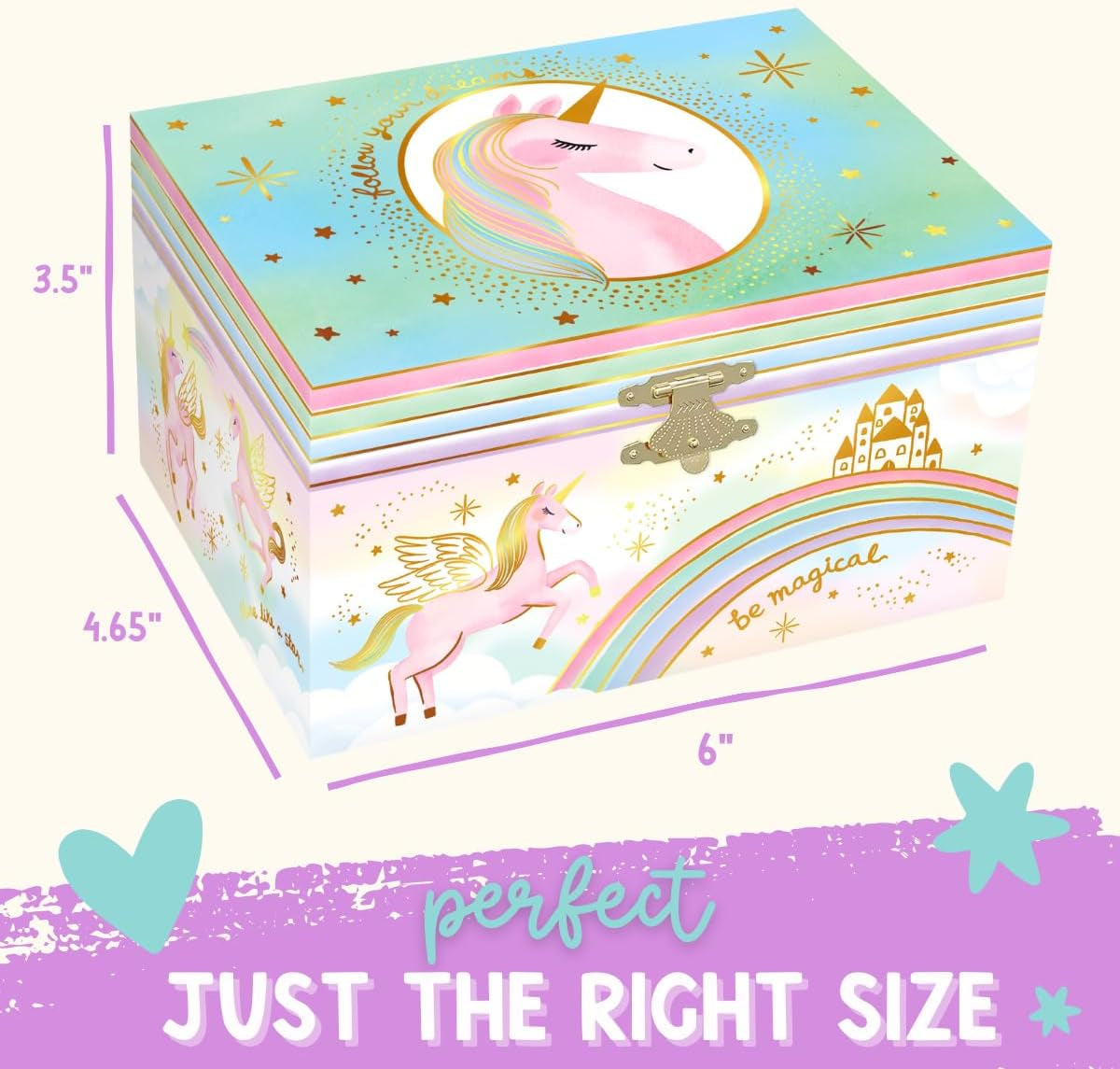 Musical Unicorn Jewelry Box for Girls - Enchanting Spinning Unicorn Music Box, Ages 3+ Dimensions: 6 x 4.7 x 3.5 inches