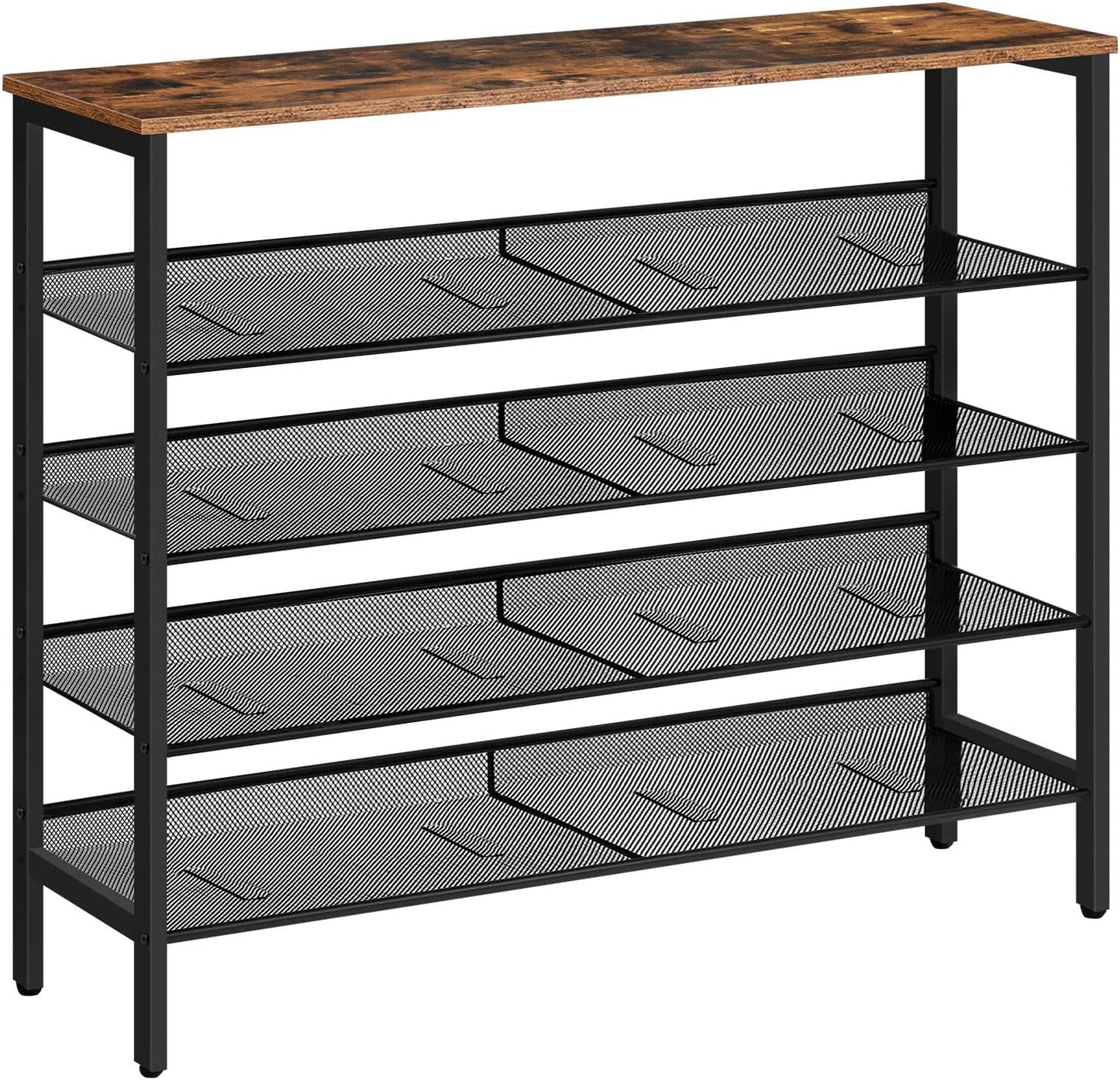5-Tier Adjustable Shoe Rack - Durable and Stable Shoe Storage Unit for 16 Pairs -  Rustic Brown Finish