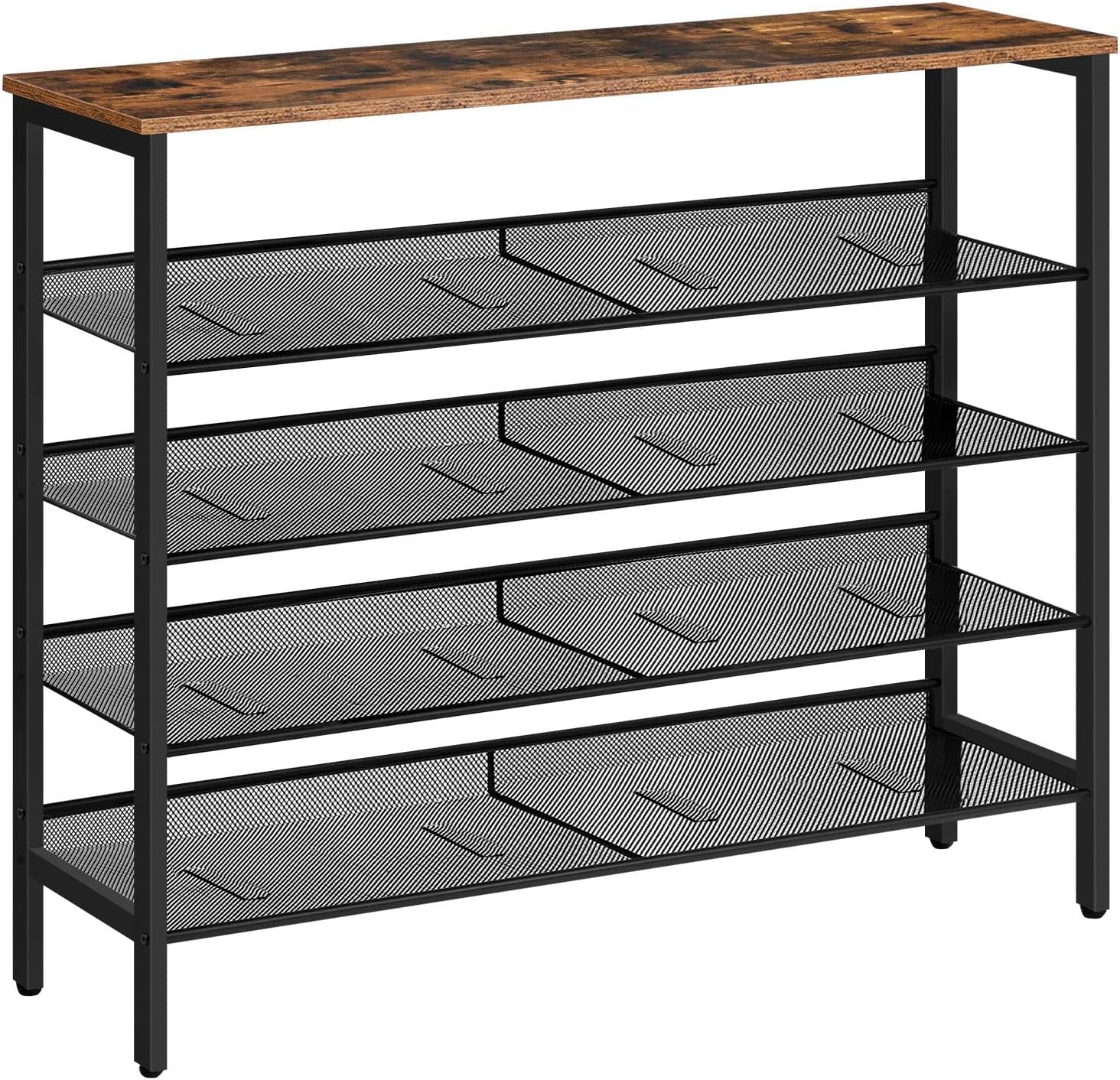 5-Tier Adjustable Shoe Rack - Durable and Stable Shoe Storage Unit for 16 Pairs -  Rustic Brown Finish