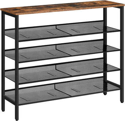 5-Tier Adjustable Shoe Rack - Durable and Stable Shoe Storage Unit for 16 Pairs -  Rustic Brown Finish