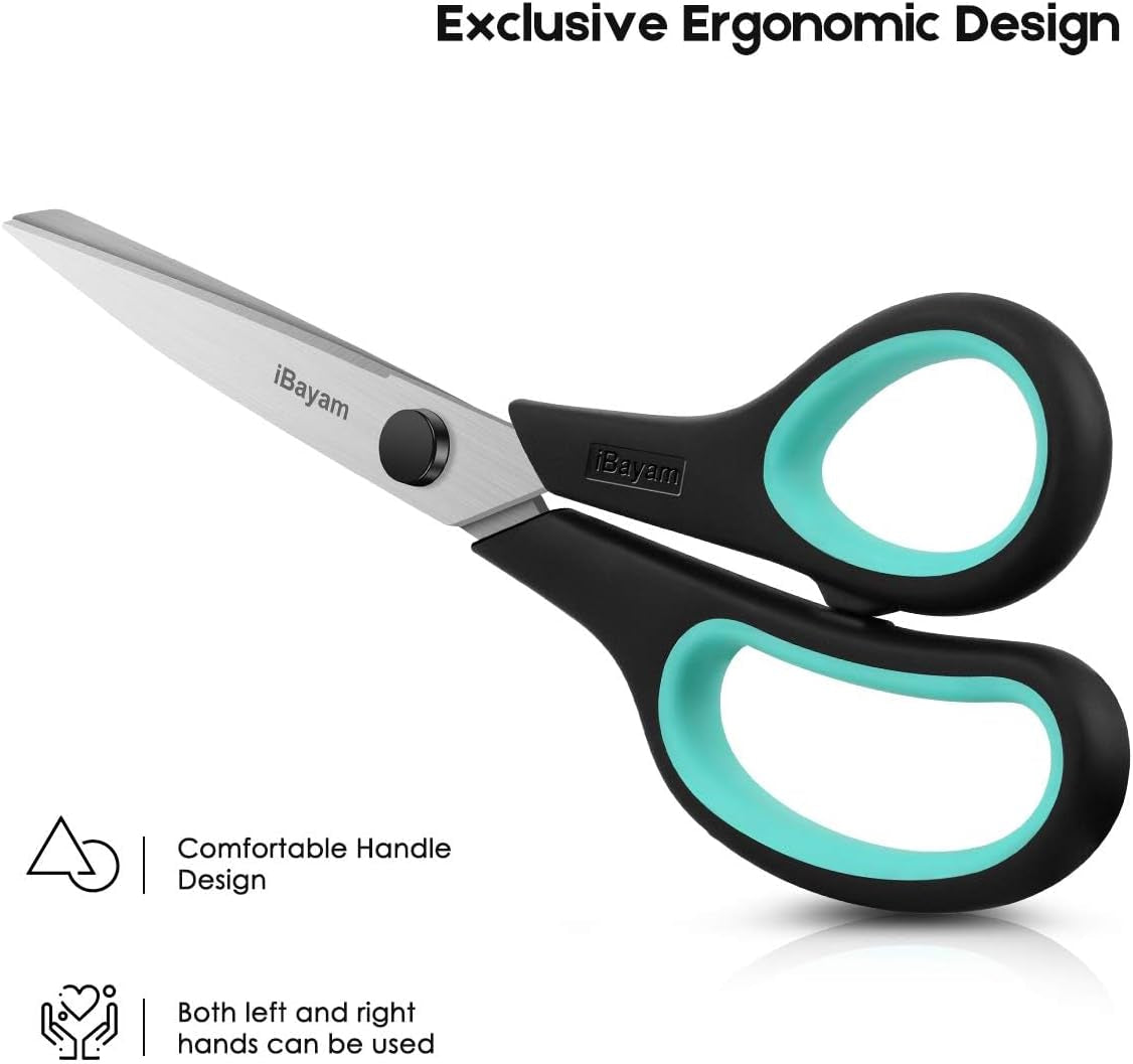 3-Pack of 8-Inch Heavy-Duty Scissors with Ultra-Sharp Blades and Ergonomic Comfort Grip Handles for Office, Home, School, Sewing, and Crafting