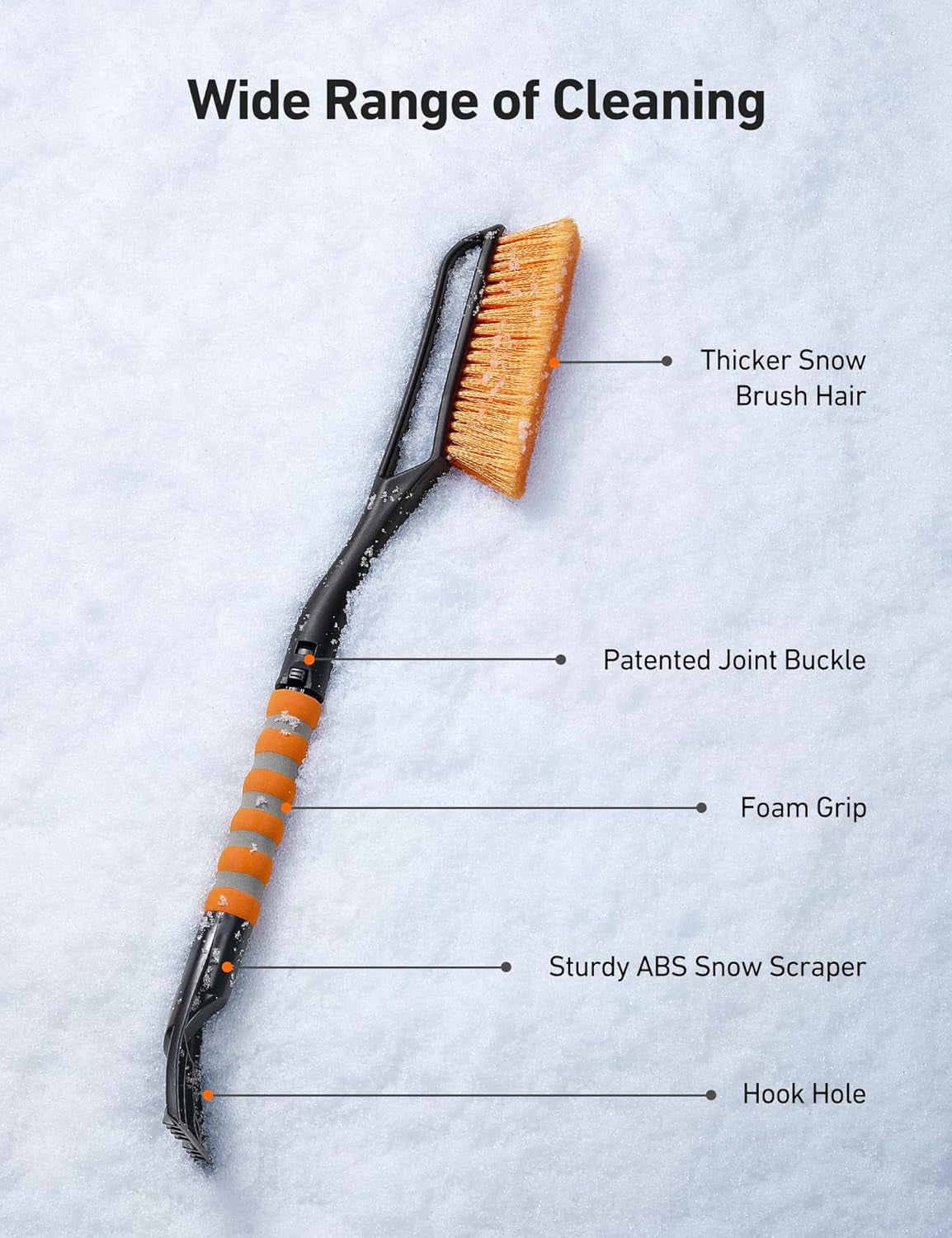 27-Inch Durable Snow Brush - Detachable Ice Scraper, Ergonomic Foam Grip for Vehicles - ABS and PVC Construction