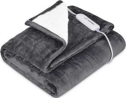 Reversible Electric Heated Blanket - Flannel/Sherpa, Fast Heating with 3 Temperature Settings, 4-Hour Auto Shut-Off, ETL Certified, Machine Washable, 50" x 60
