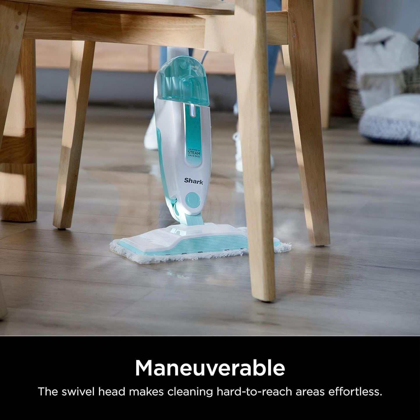 Lightweight Steam Mop with Two Machine Washable Dirt Grip Pads, Safe for All Sealed Hard Floors, Removable Water Tank, White/Seafoam