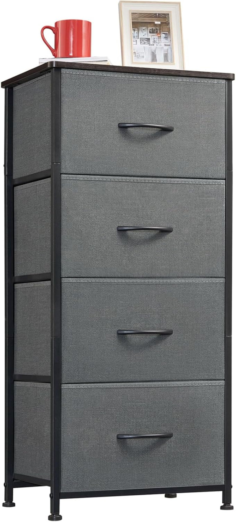 Tall Dresser for Bedroom, 4 Drawer Storage Organizer Chest of Drawers with Removable Fabric Bins for Living Room Closet Bedside Nursery Laundry Entryway Hallway, Charcoal Grey