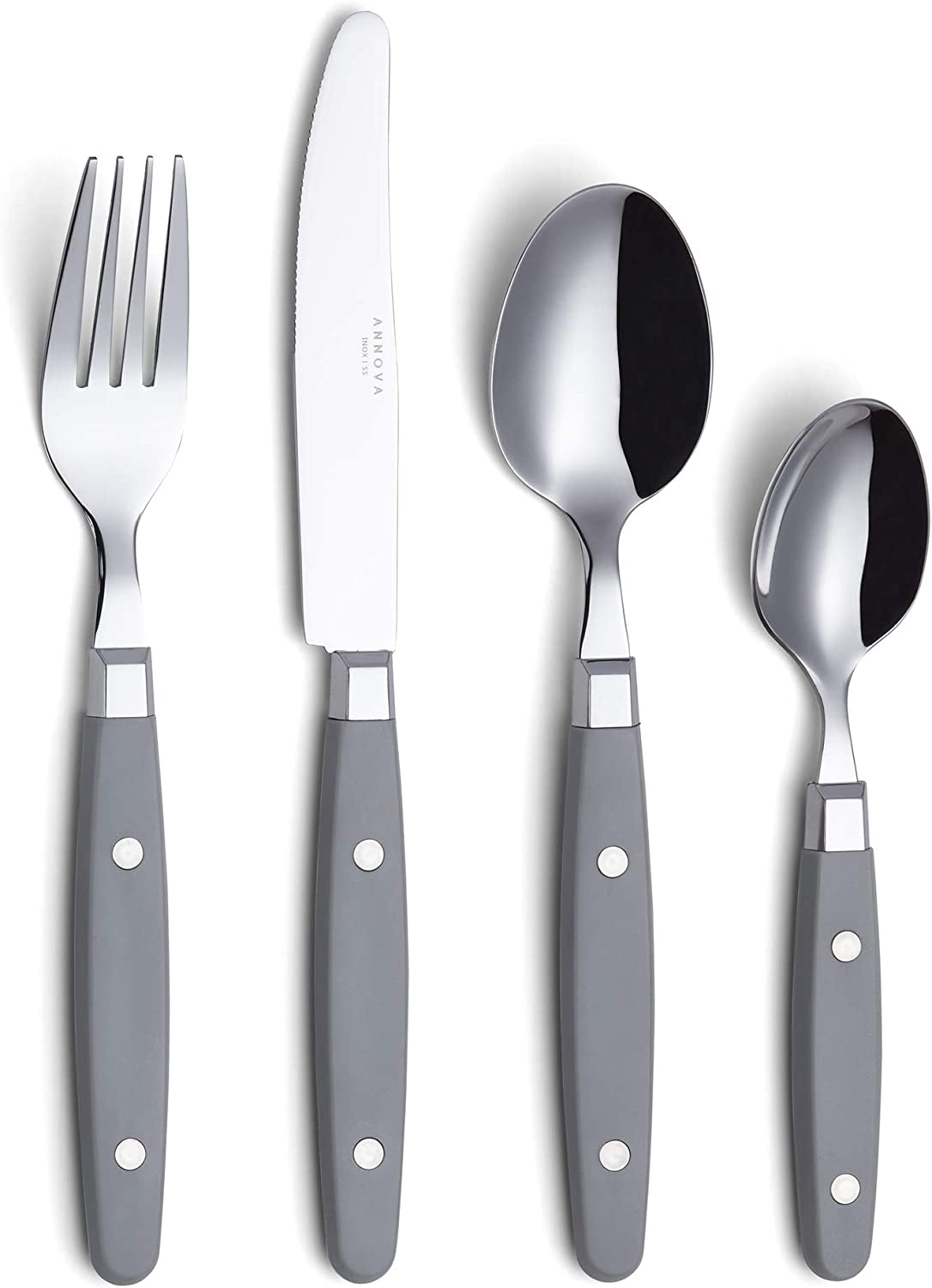 20-Piece Stainless Steel Silverware Set with Colorful Riveted Handles in Retro Morandi Design