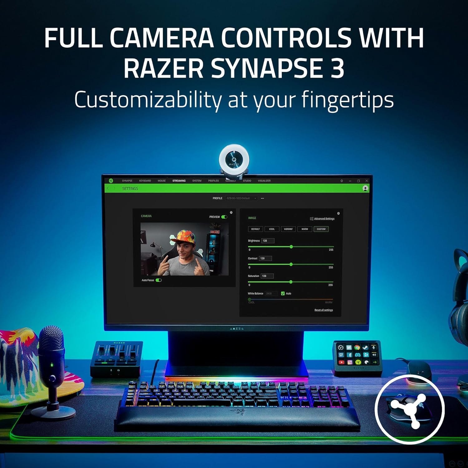 Full HD Streaming Webcam with Adjustable Ring Light, Built-In Microphone, and Autofocus - Compatible with Zoom, Teams, and Skype