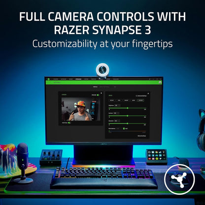 Full HD Streaming Webcam with Adjustable Ring Light, Built-In Microphone, and Autofocus - Compatible with Zoom, Teams, and Skype