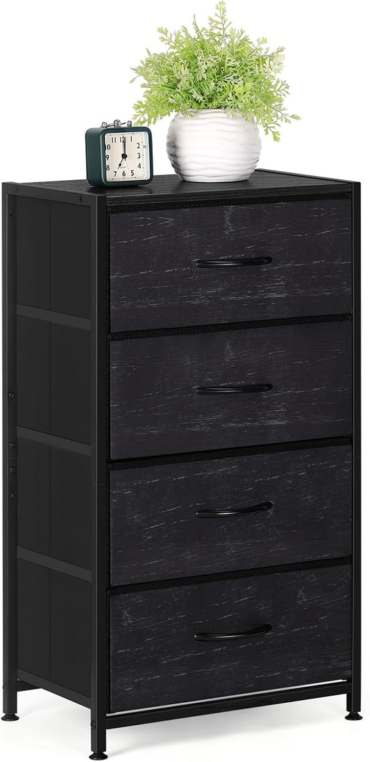 Dresser with 4 Drawers, Fabric Dressers for Bedroom, Small Chest of Drawers, Sturdy Steel Frame & Wood Top, Storage Drawers Tower for Bedroom, Hallway, Entryway, Closets, Oak Black
