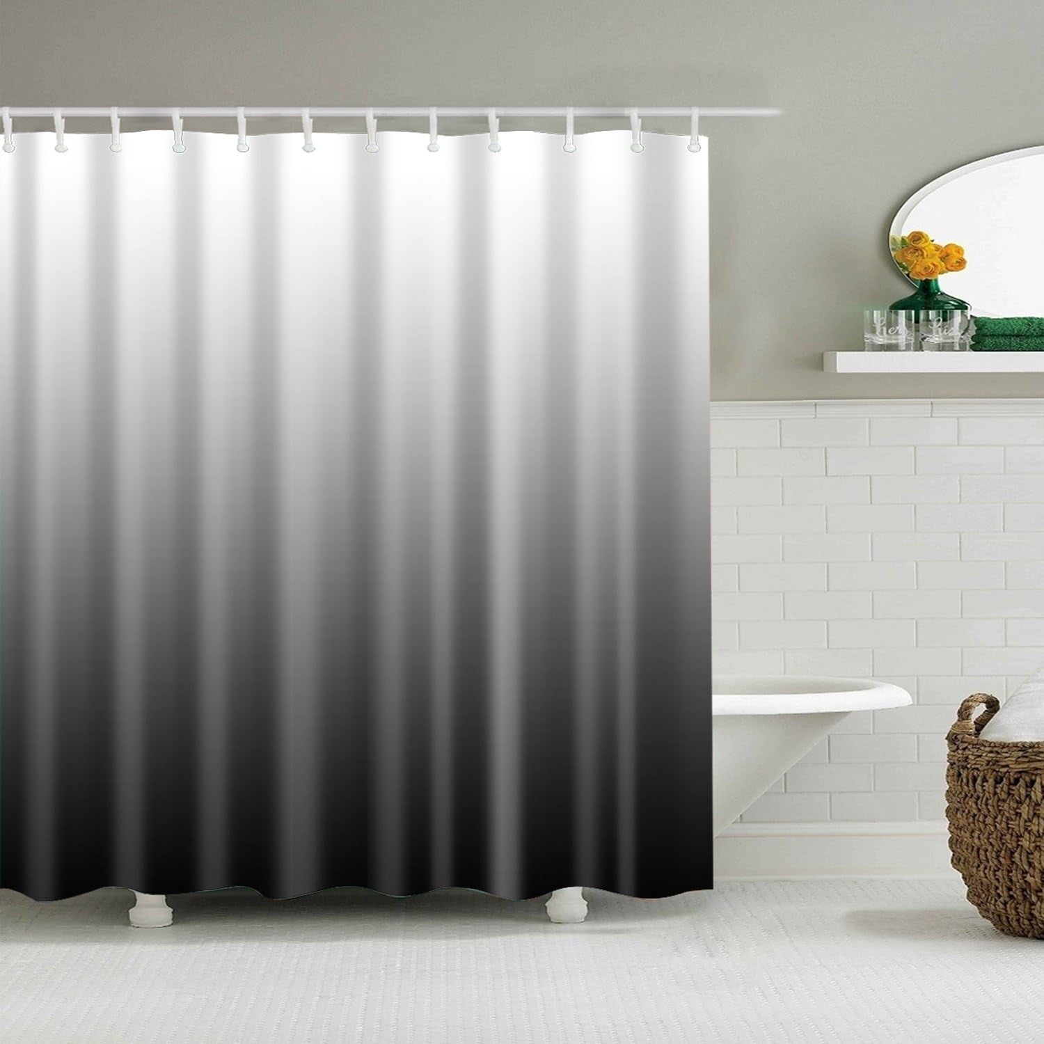 Modern Waterproof Polyester Bath Shower Curtain Set with Hooks and Elegant Design