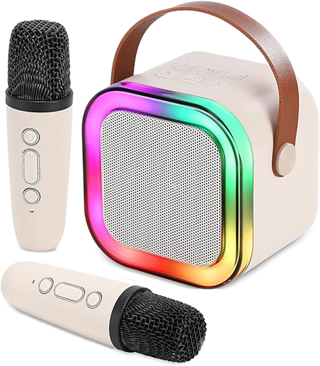 Mini Portable Karaoke Machine- Dual Wireless Microphones and LED Lights, for Ages 4+