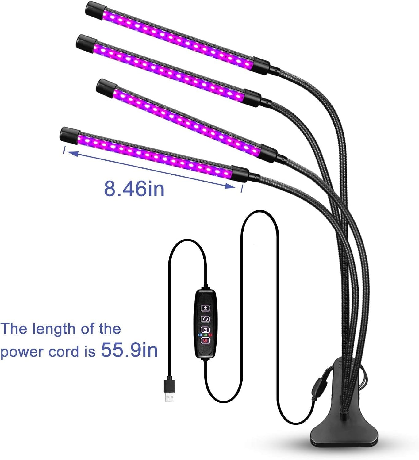 Full Spectrum Indoor Plant Grow Lights with Auto On/Off Timer, Dimmer, Adjustable Gooseneck, and Multiple Switch Modes for Greenhouse, Home, and Office Use