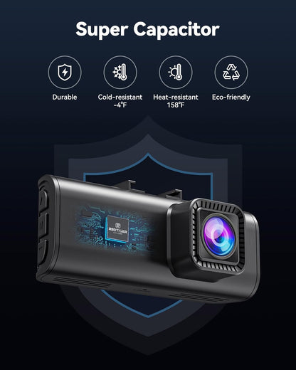 4K/2.5K Full HD Dual Dash Camera for Vehicles with 32GB Card, Built-In Wi-Fi and GPS, 3.18” IPS Display, Night Vision, 170° Wide Angle, WDR, and 24-Hour Parking Mode
